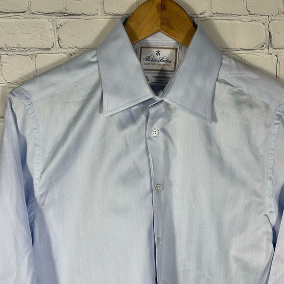 BROOKS BROTHERS  Luxury Collection Thomas Mason Blue Dress Shirt Size 15 - 32 - Picture 2 of 6